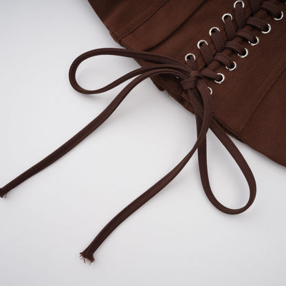 Strapless Wrap Lace-Up Back Brown Corset Top