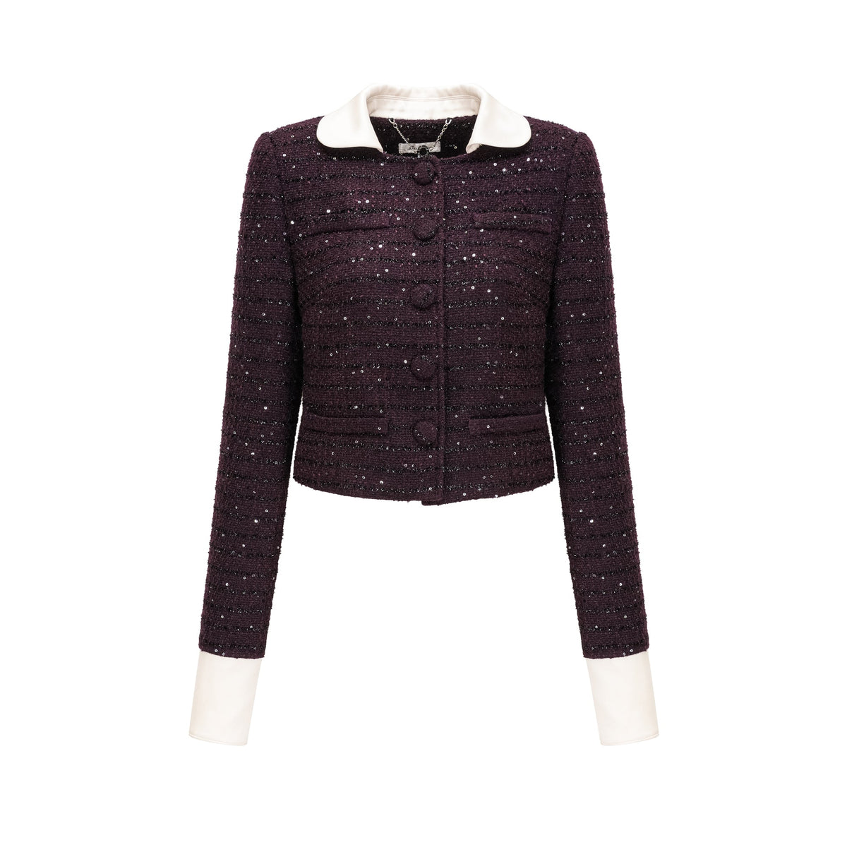 Brigitte purple sequined tweed jacket & skirt matching set