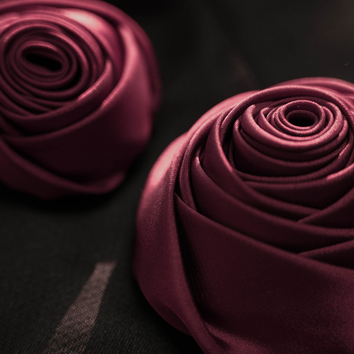 Elegant Burgundy 3D Floral Black Satin Mini Dress