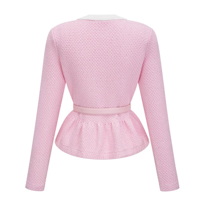 shirley Sequined Knit Cardigan & Skirt Set - pink
