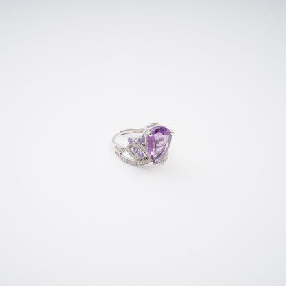 Eléonore Purple Pear Cut Gemstone Sterling Silver Adjustable Ring