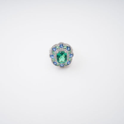 Clémence Green Emerald Cut Gemstone Sterling Silver Ring