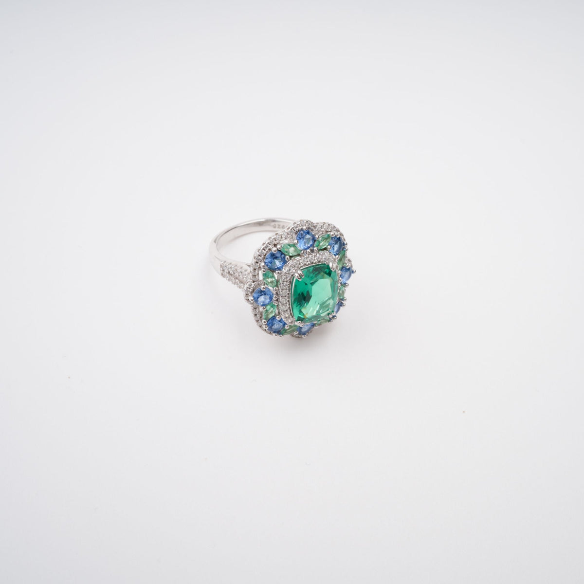 Clémence Green Emerald Cut Gemstone Sterling Silver Ring