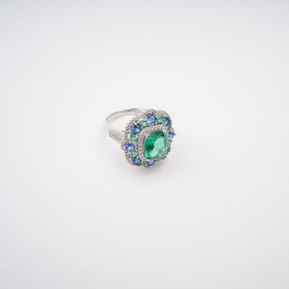 Clémence Green Emerald Cut Gemstone Sterling Silver Ring