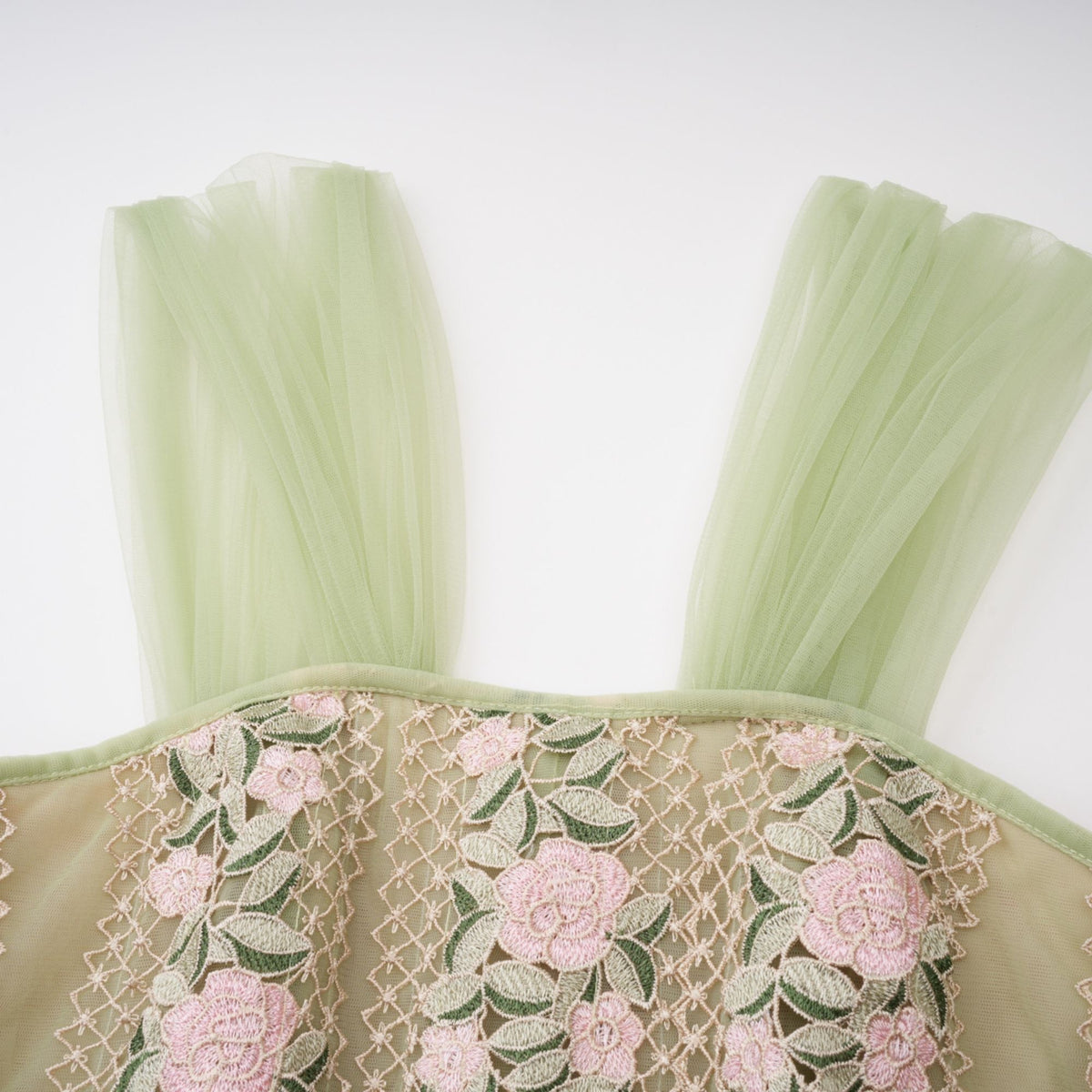 octavia Tulle Panel Floral Midi Dress in green