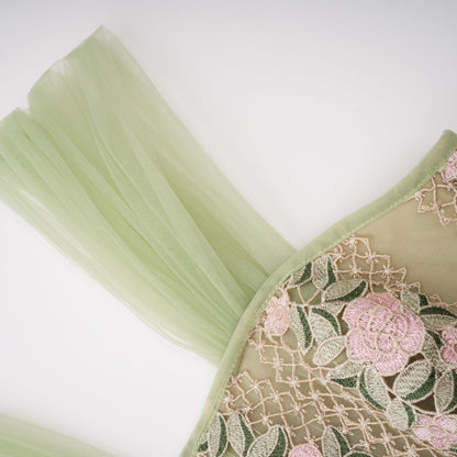 octavia Tulle Panel Floral Midi Dress in green