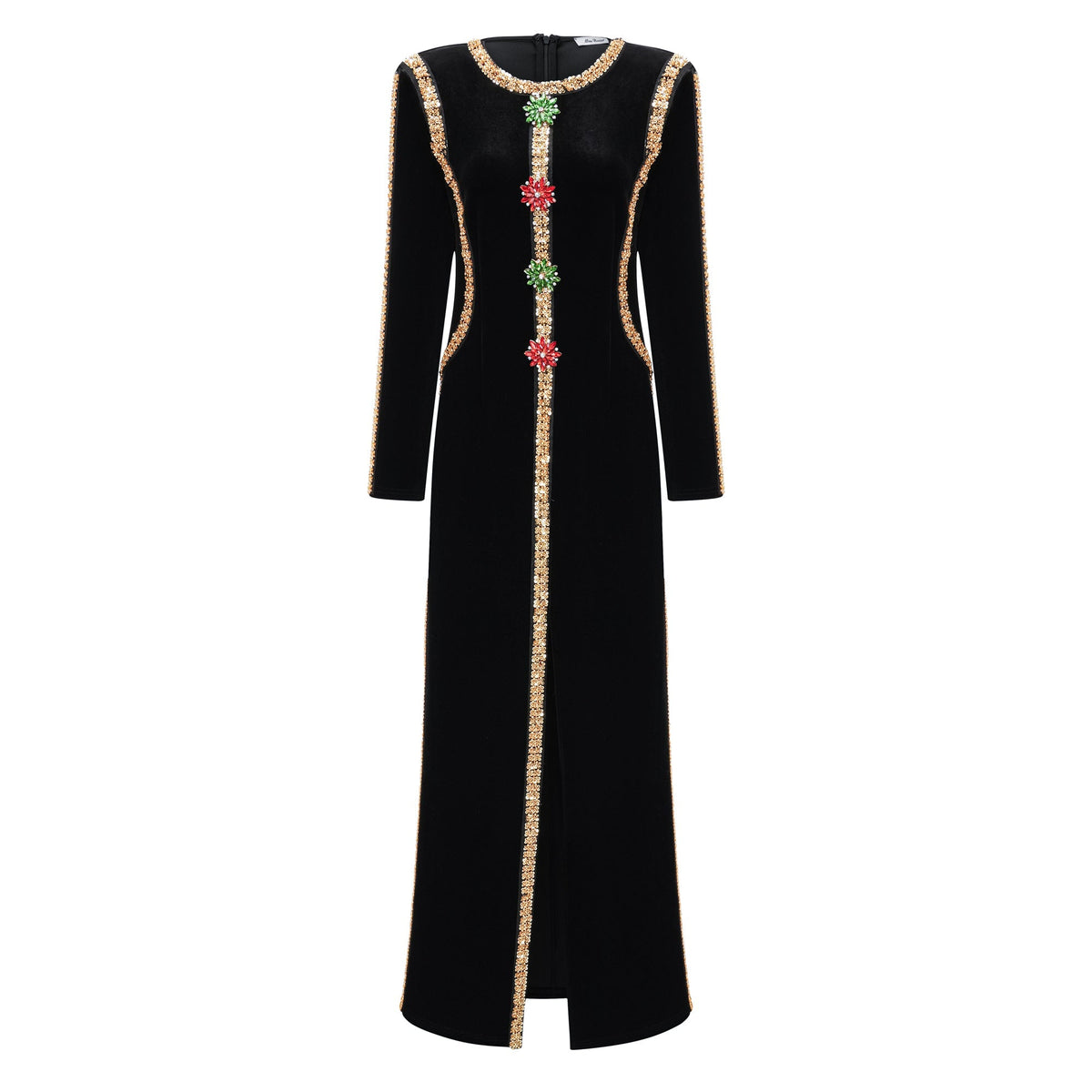 lydia Black Crystal Embellished Front Slit Maxi Dress
