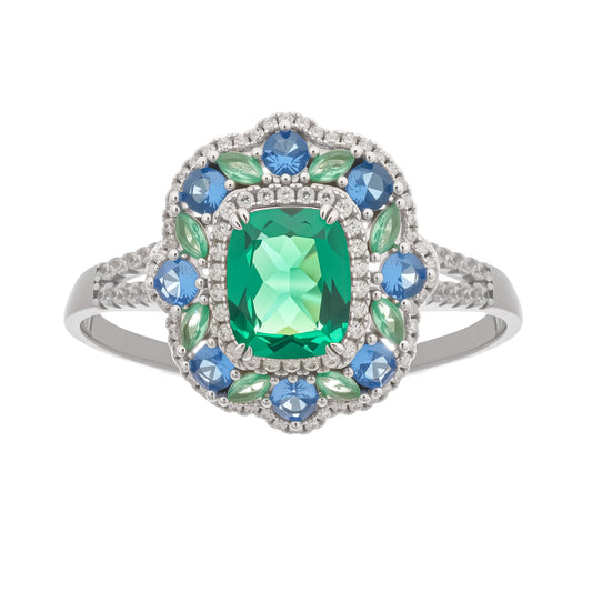 Clémence Green Emerald Cut Gemstone Sterling Silver Ring
