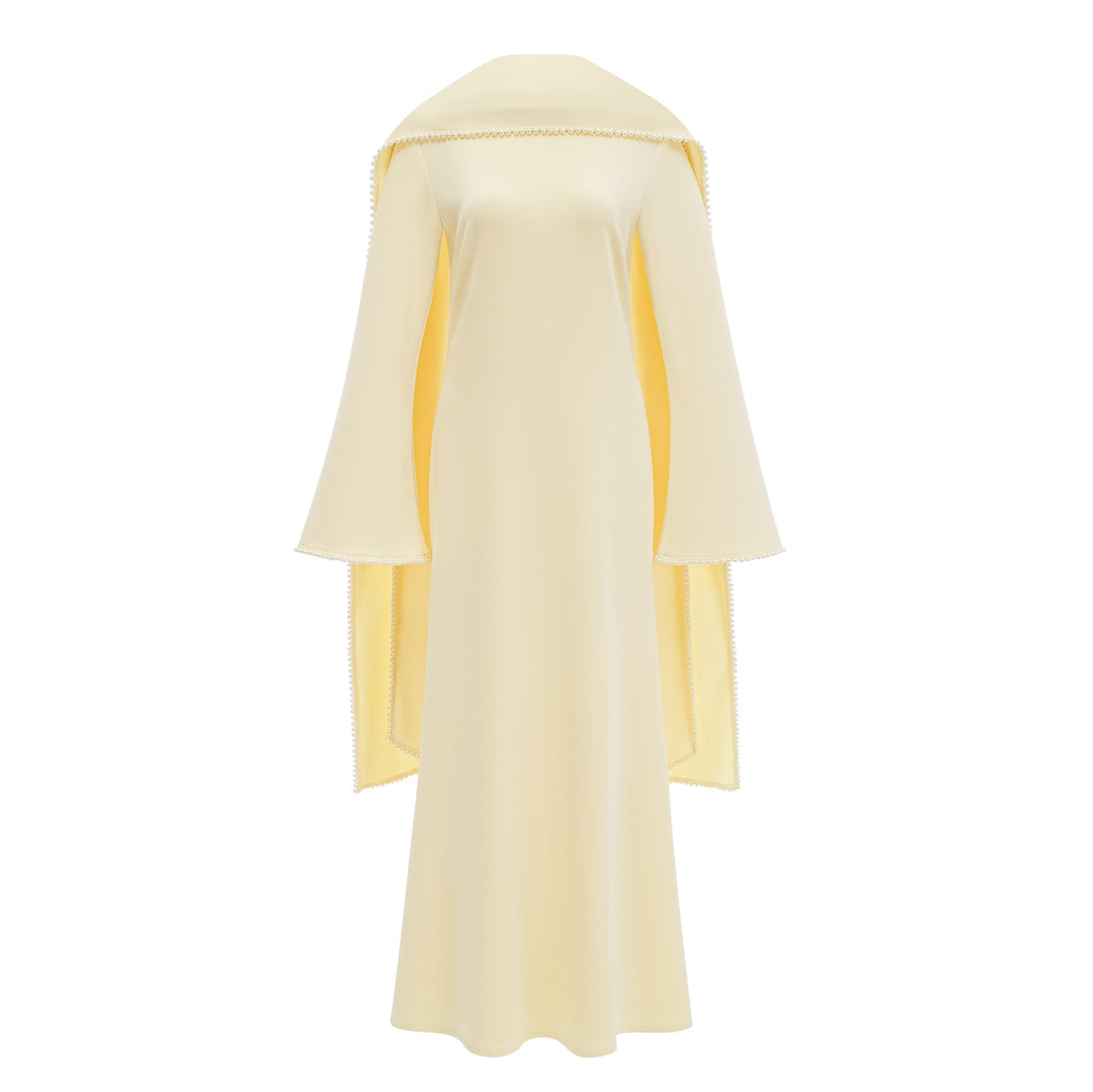 murray Yellow Pearl Trim Shawl Detail Maxi Dress