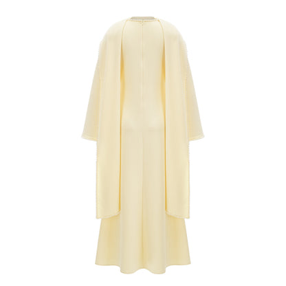 murray Yellow Pearl Trim Shawl Detail Maxi Dress