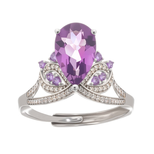 Eléonore Purple Pear Cut Gemstone Sterling Silver Adjustable Ring