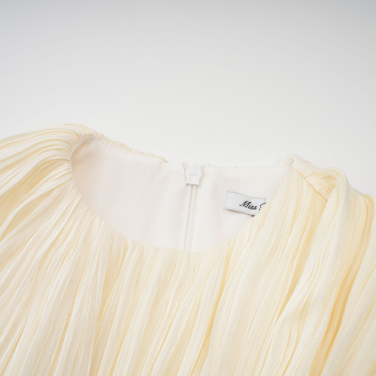 Cream Pleated Asymmetrical One Puff Sleeve Wrap Waist Bubble Mini Dress With Long Floating Sash