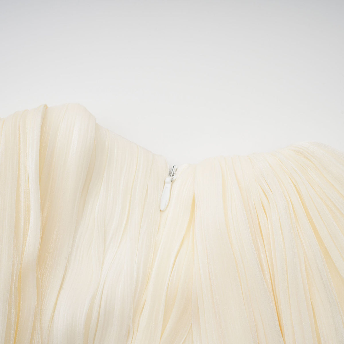 Cream Pleated Asymmetrical One Puff Sleeve Wrap Waist Bubble Mini Dress With Long Floating Sash