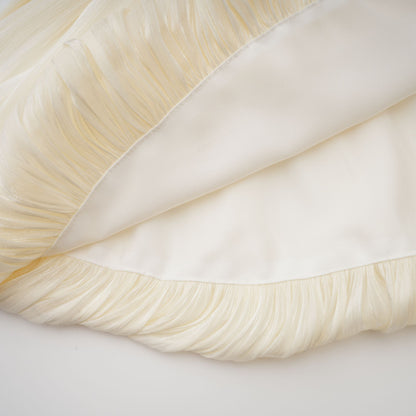 Cream Pleated Asymmetrical One Puff Sleeve Wrap Waist Bubble Mini Dress With Long Floating Sash