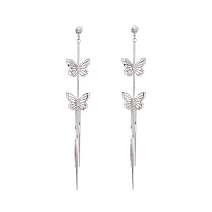Bella silver butterfly drop earrings