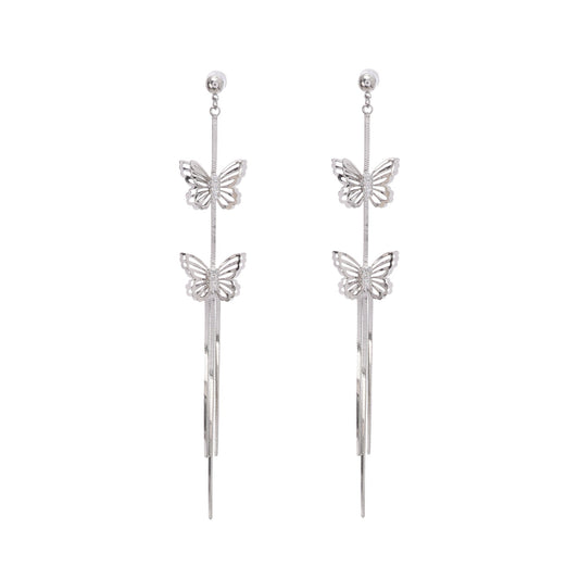 Bella silver butterfly drop earrings