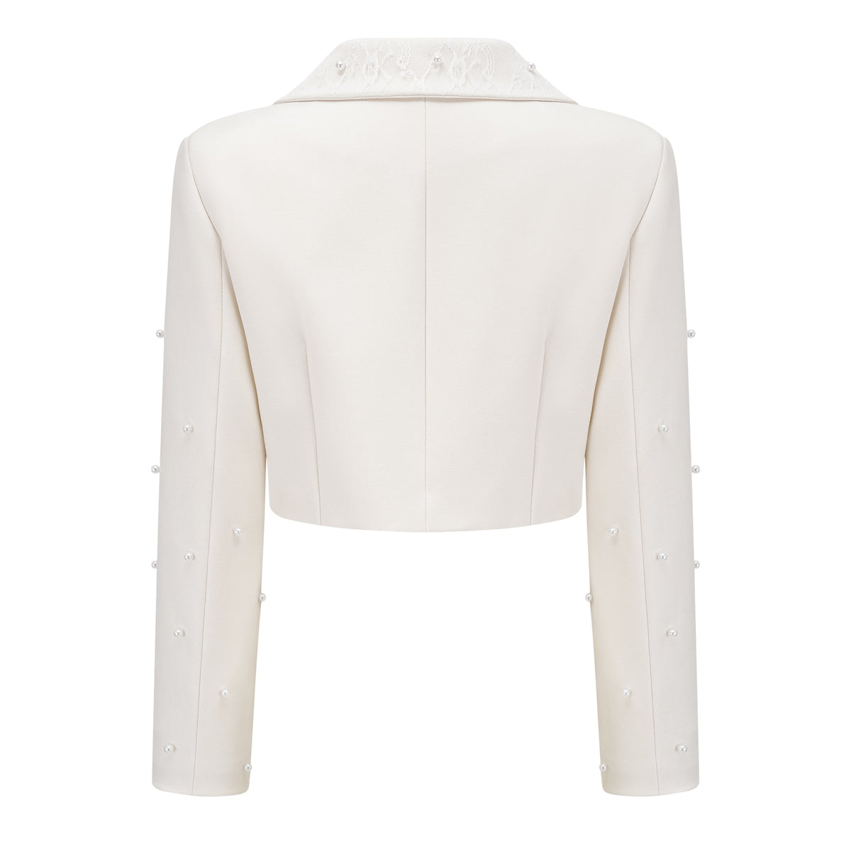 Pearl Embellished Collar Crop Blazer &amp; High Waist Pleated Midi Skirt Two Piece Set