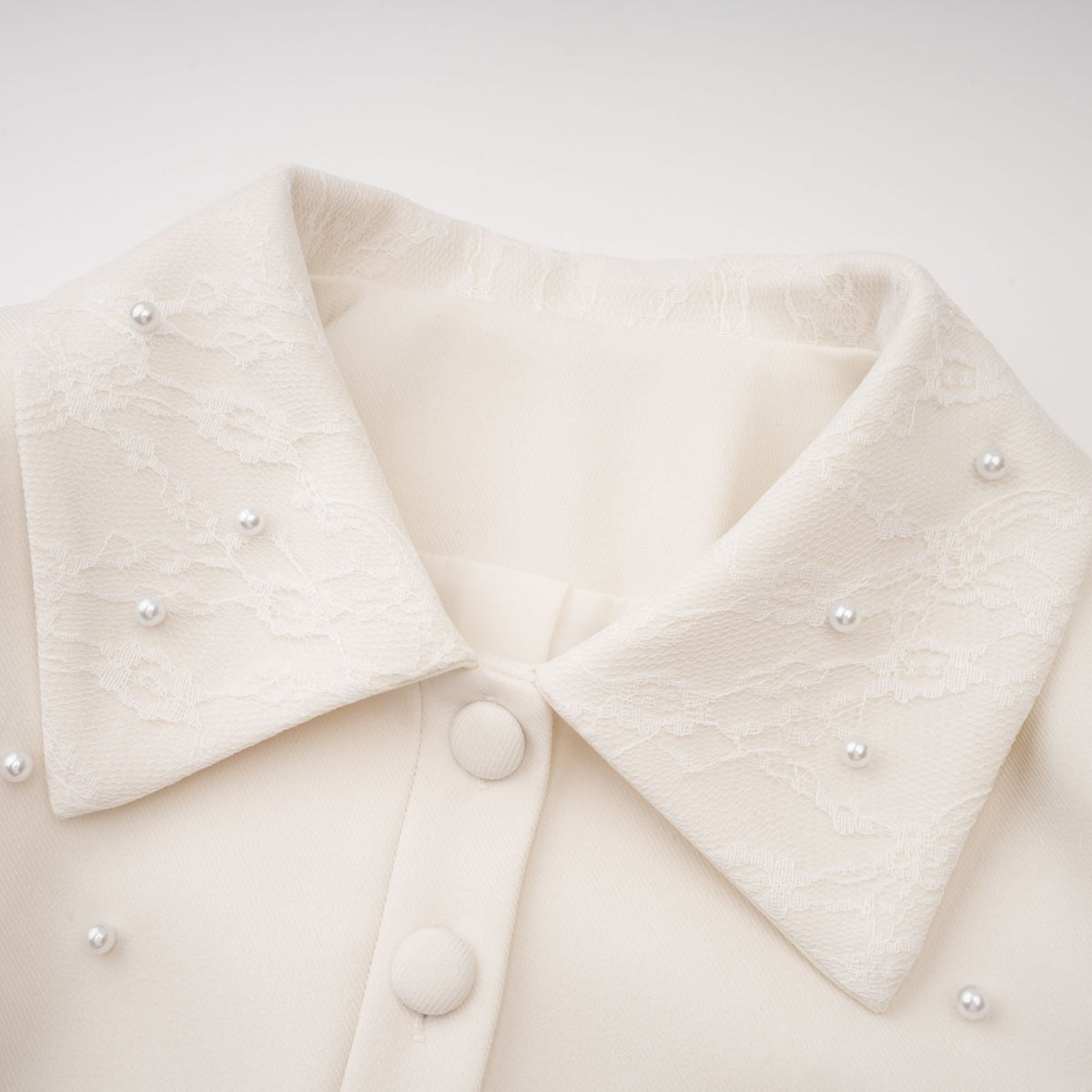Pearl Embellished Collar Crop Blazer &amp; High Waist Pleated Midi Skirt Two Piece Set