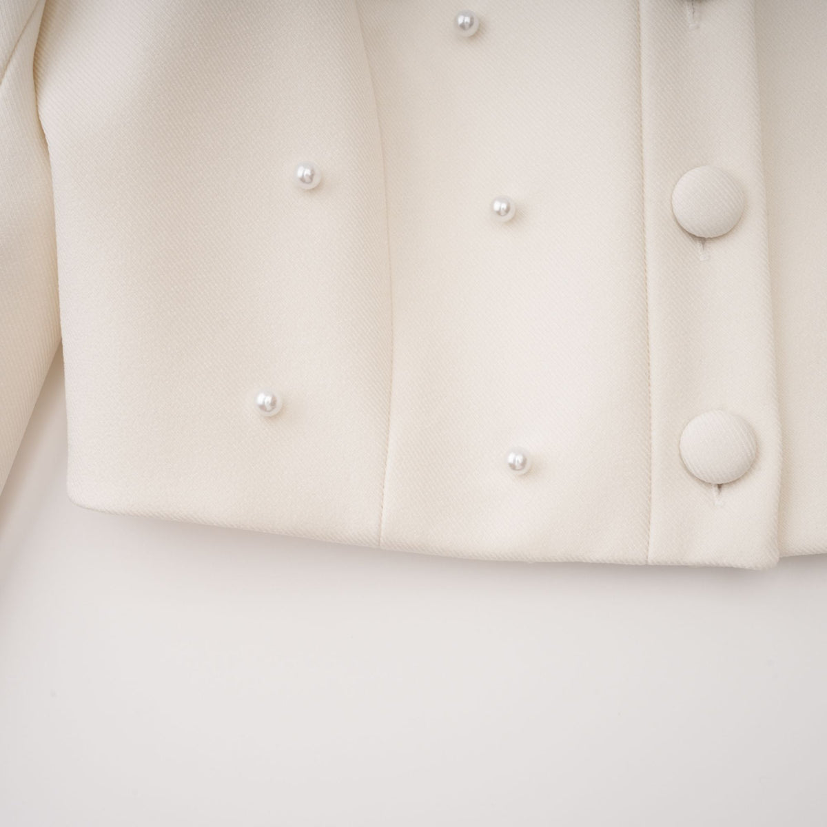Pearl Embellished Collar Crop Blazer &amp; High Waist Pleated Midi Skirt Two Piece Set