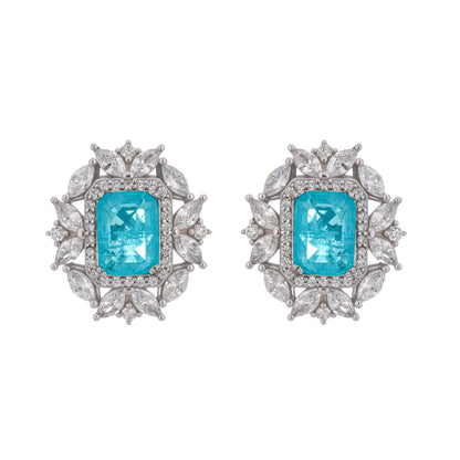Kaisu Aquamarine Emerald Cut Gemstone Sterling Silver Earrings