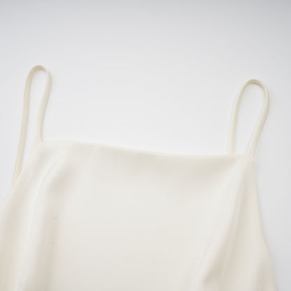 Lyna White Satin Ruffled Mini Dress with Shawl Panel Detail