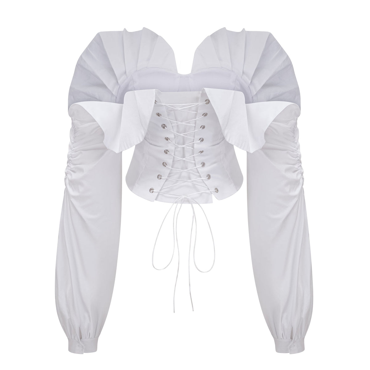 tiffany White off-shoulder Ruched Blouse & Skirt Set
