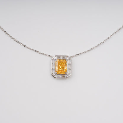 Eini Yellow Square Gemstone Pendant Sterling Silver Necklace