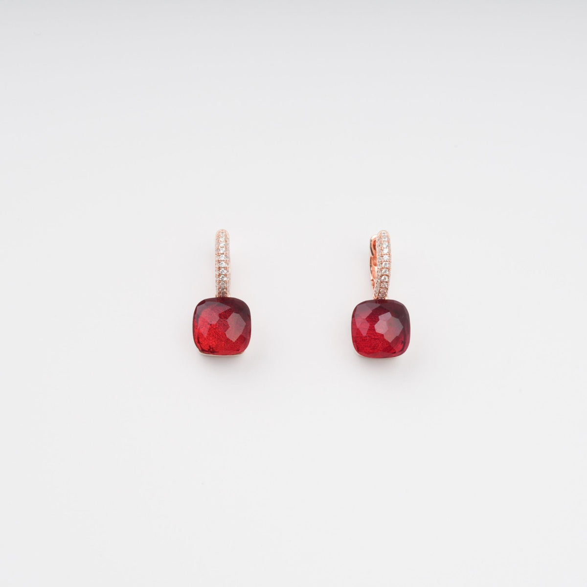 Aava Red Cushion Cut Gemstone Hoop Sterling Silver Earrings