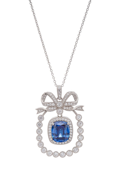 Kaisu Blue Bow Gemstone Pendant Sterling Silver Necklace