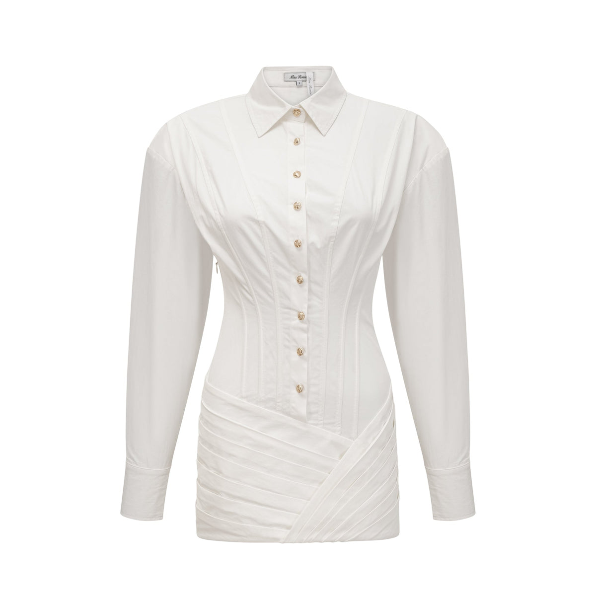 White Long Sleeve Corset Shirt Twist Wrap Mini Dress