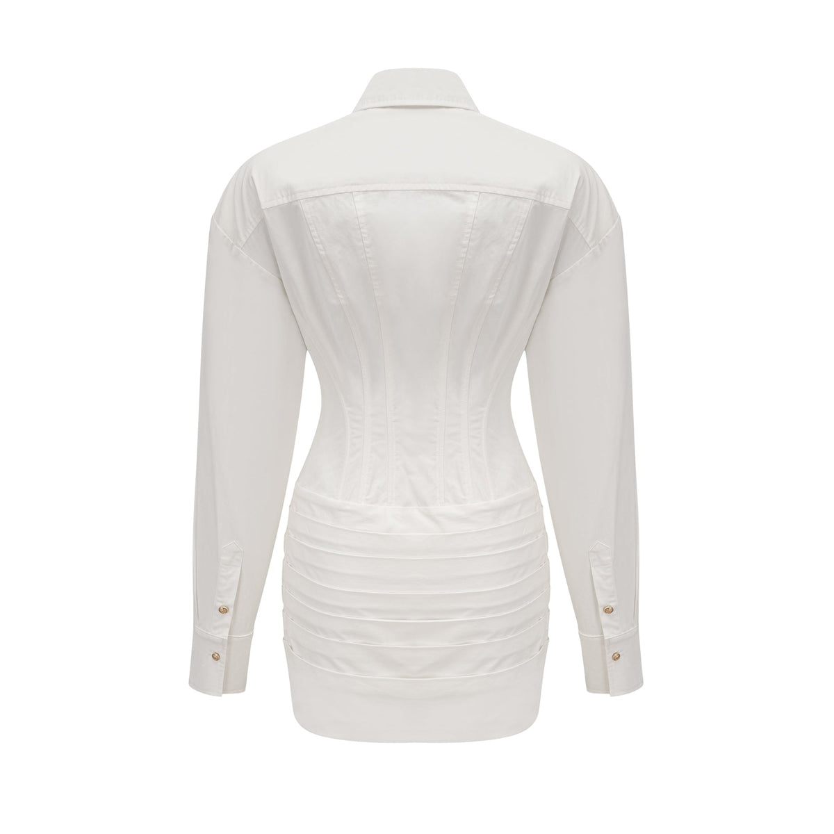 White Long Sleeve Corset Shirt Twist Wrap Mini Dress