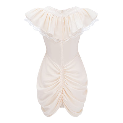 Lace V-Neck Ruffle Satin Mini Romper