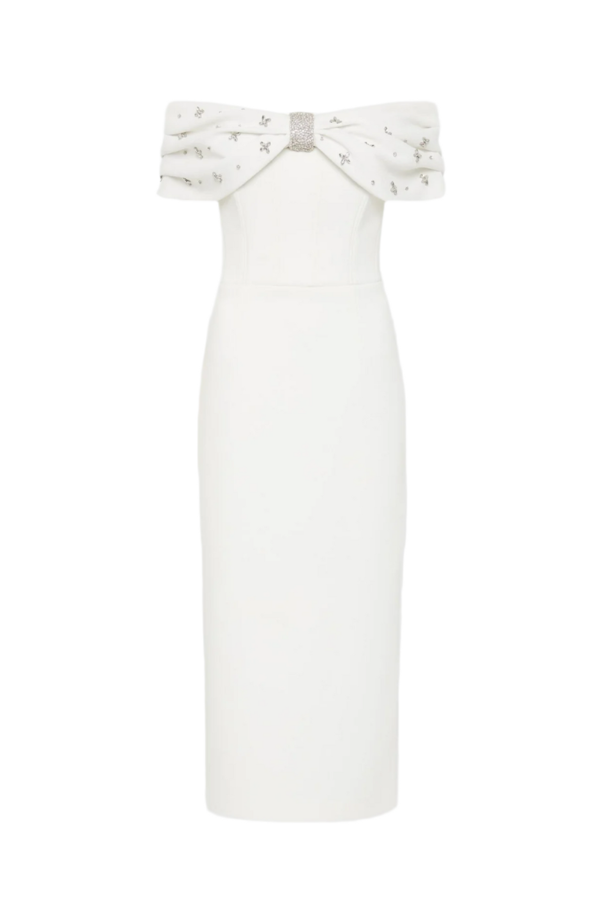 Off Shoulder Crystal Embellished Midi Dress