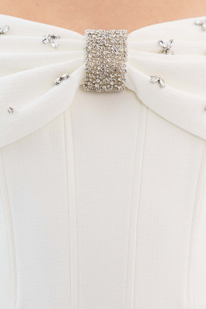 Off Shoulder Crystal Embellished Midi Dress