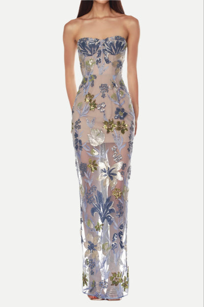 Dahlia Baby Blue Multi Maxi Dress