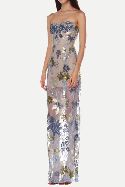 Dahlia Baby Blue Multi Maxi Dress