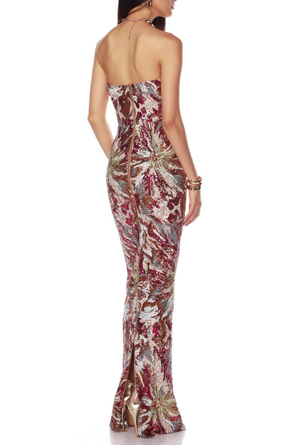 vivien fireworks pattern sequin embroidery strapless maxi dress