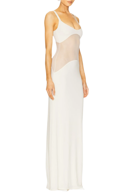 Dajoa Mesh Curve Maxi Dress - White