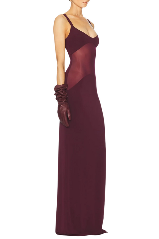 Dajoa Mesh Curve Maxi Dress - Wine