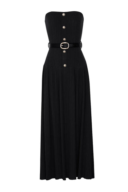 Deasa Strapless Belted Knit Maxi Dress - Black