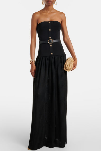 Deasa Strapless Belted Knit Maxi Dress - Black