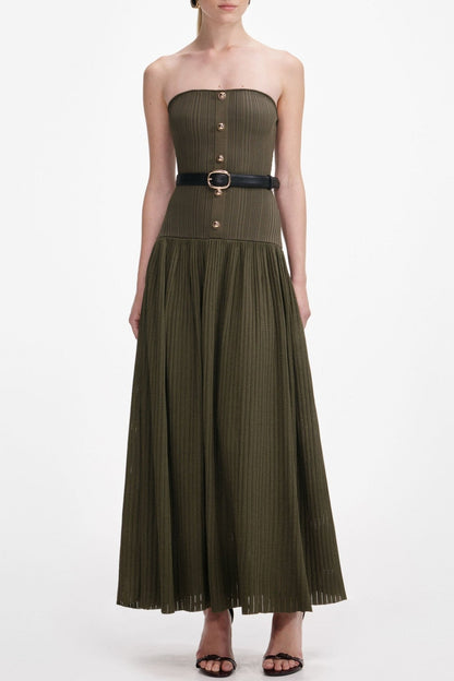 Deasa Strapless Belted Knit Maxi Dress - Green