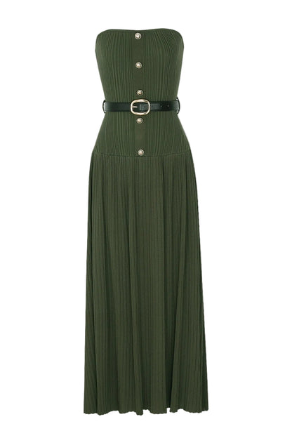 Deasa Strapless Belted Knit Maxi Dress - Green