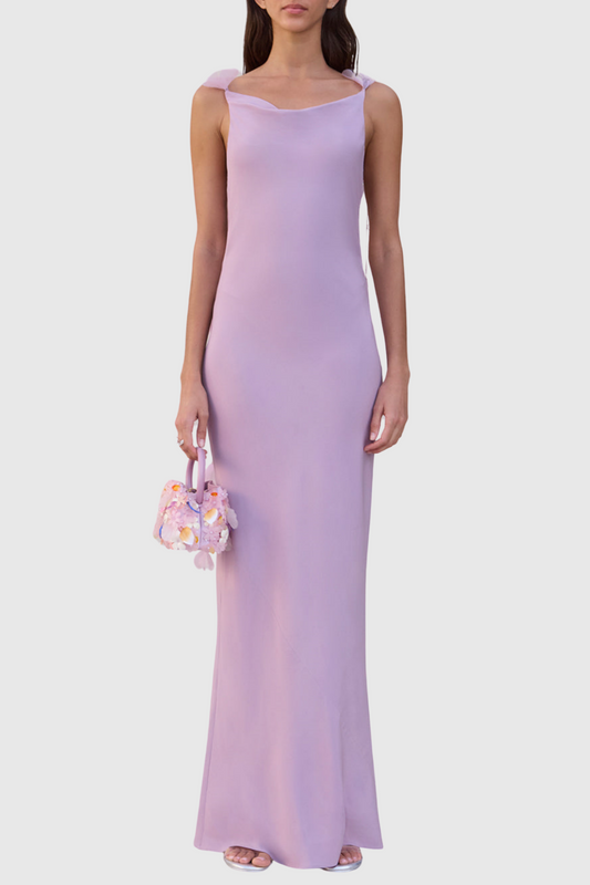 Dedrik Floral Ribbon Satin Open Back Maxi Dress