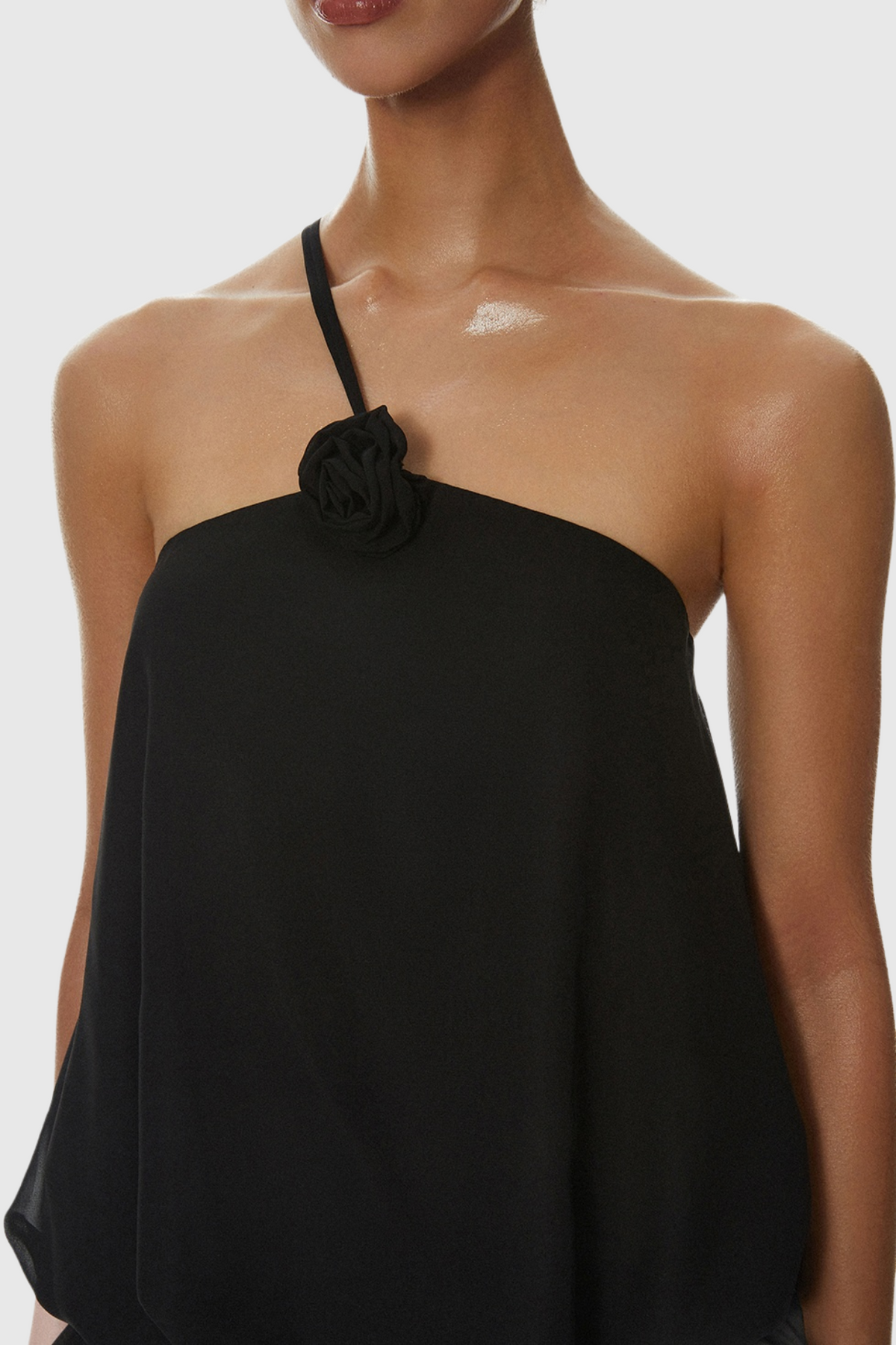 Dellesa Floral One Shoulder Top - Black