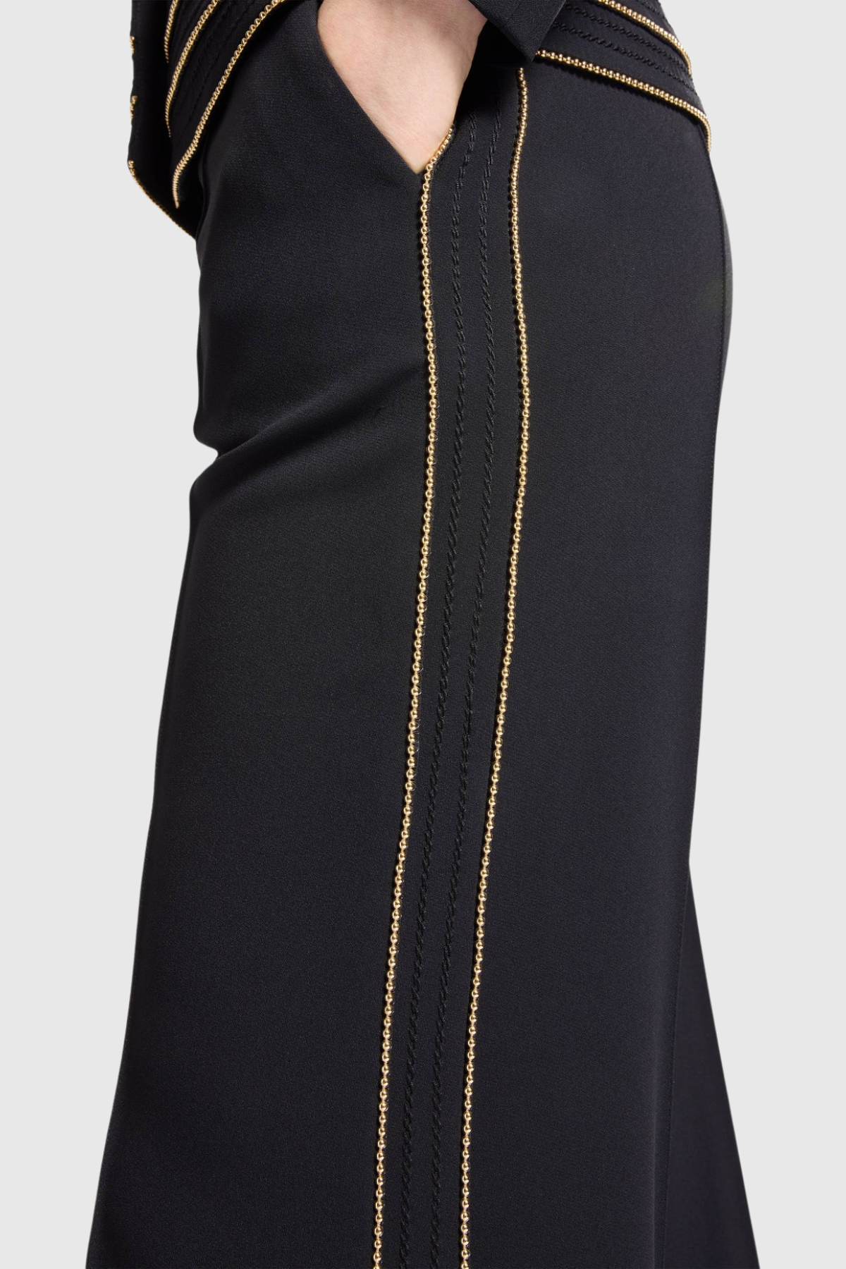 sandy Trim Embellished Blazer & Pants Set - black
