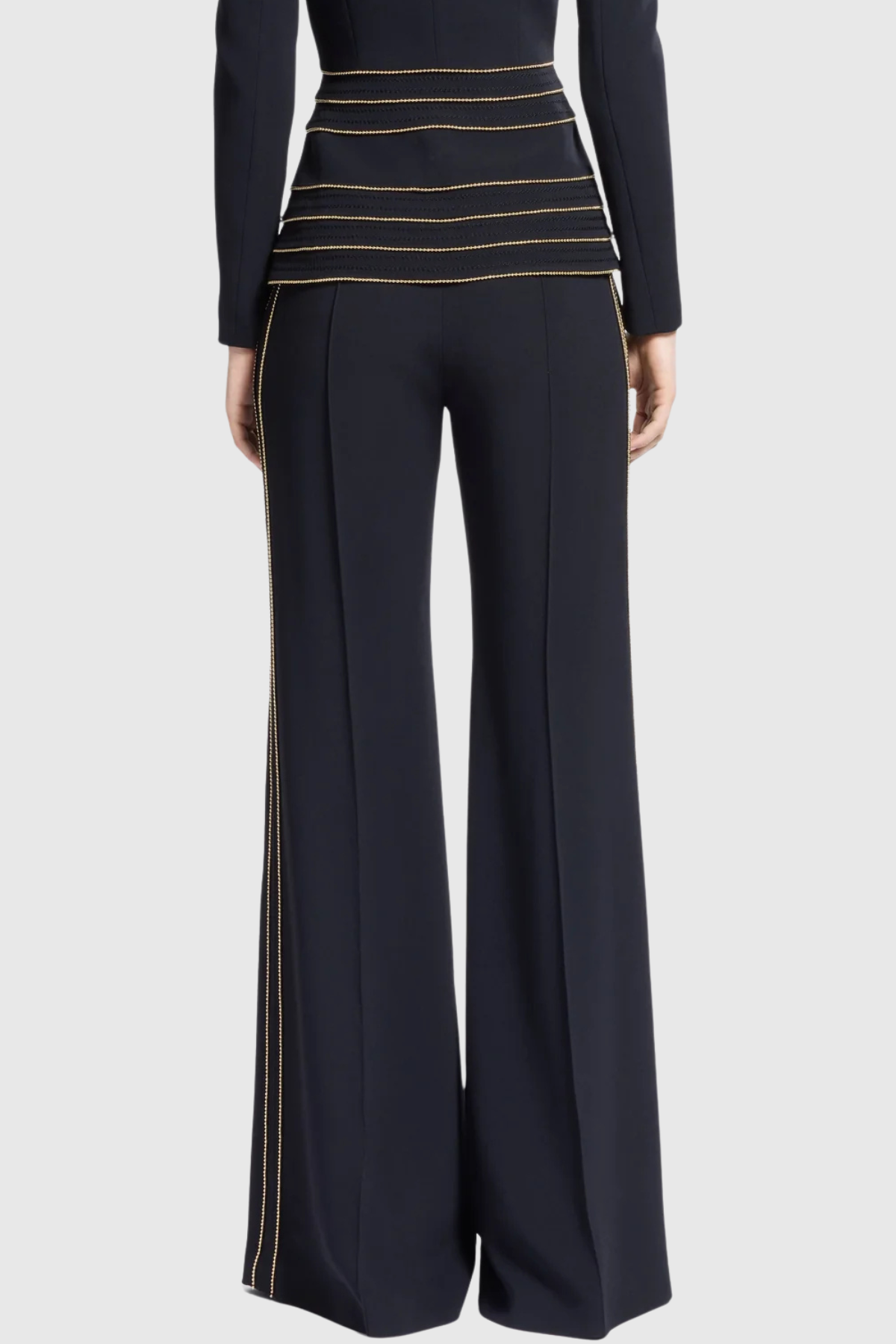 sandy Trim Embellished Blazer & Pants Set - black