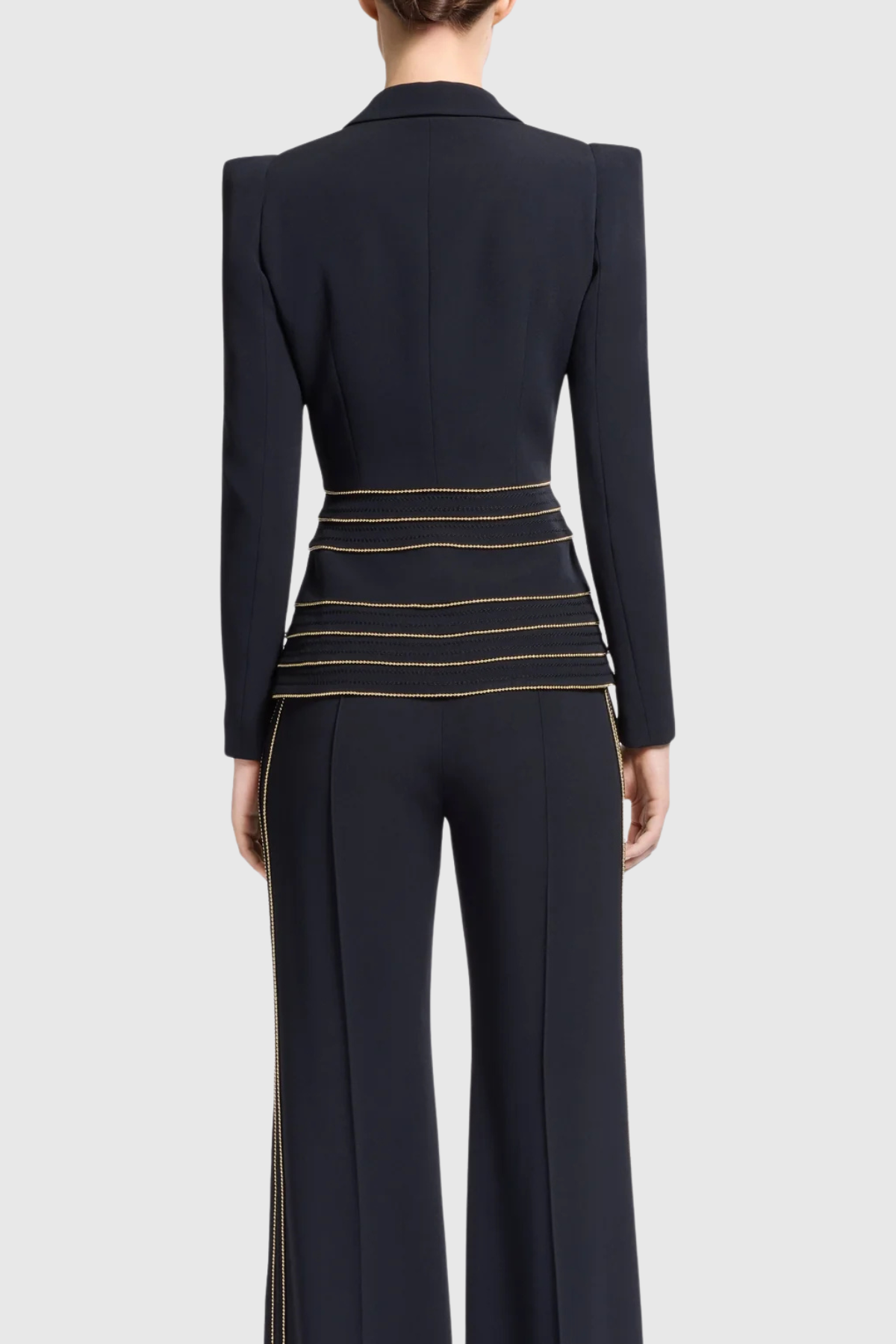 sandy Trim Embellished Blazer & Pants Set - black