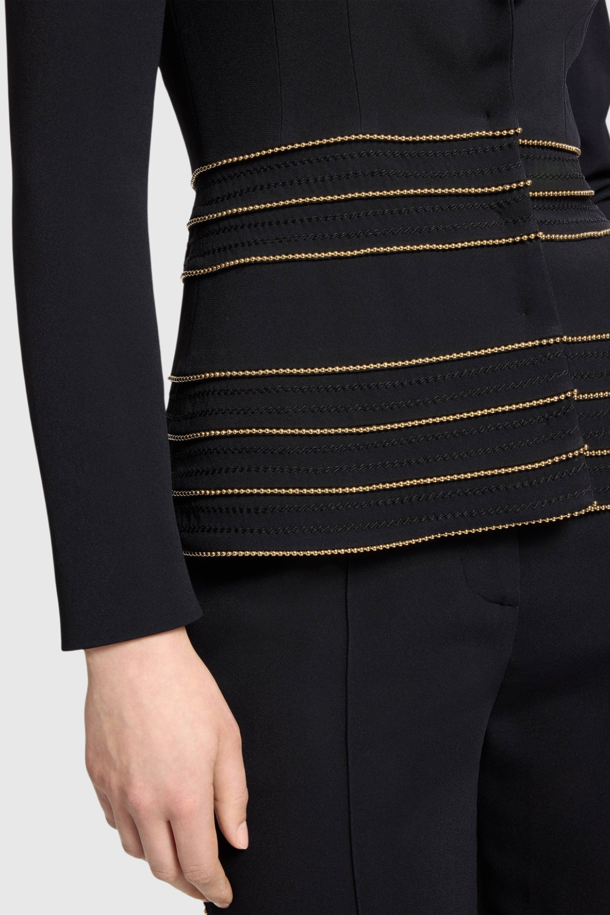 sandy Trim Embellished Blazer & Pants Set - black