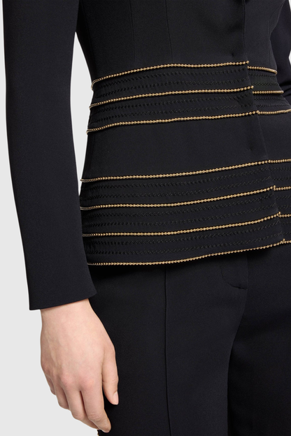 sandy Trim Embellished Blazer & Pants Set - black